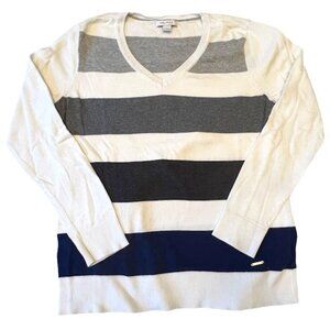 Nautica Womens Striped V Neck Sweater Large